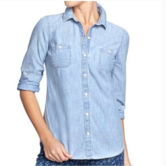 Old Navy Tops - Old Navy Chambray Button Down Shirt Medium Wash M